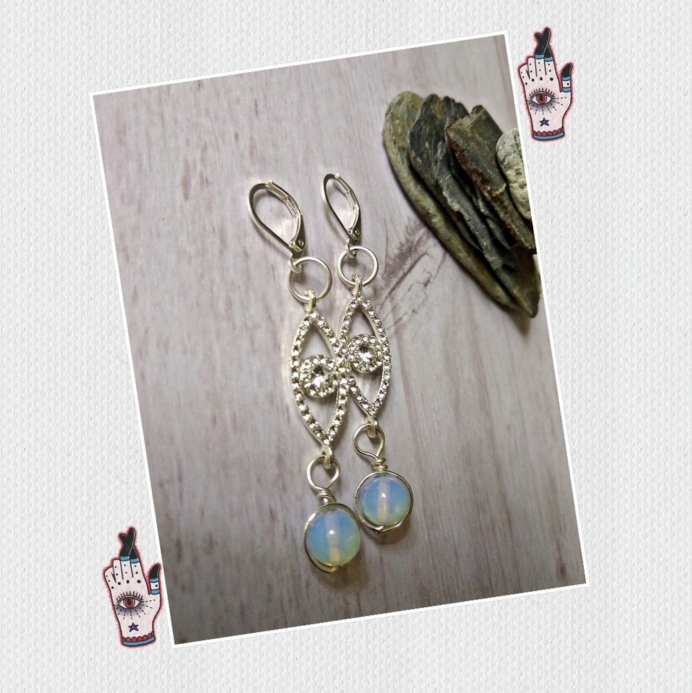 Evil Eye and Opalite Gemstone Earrings